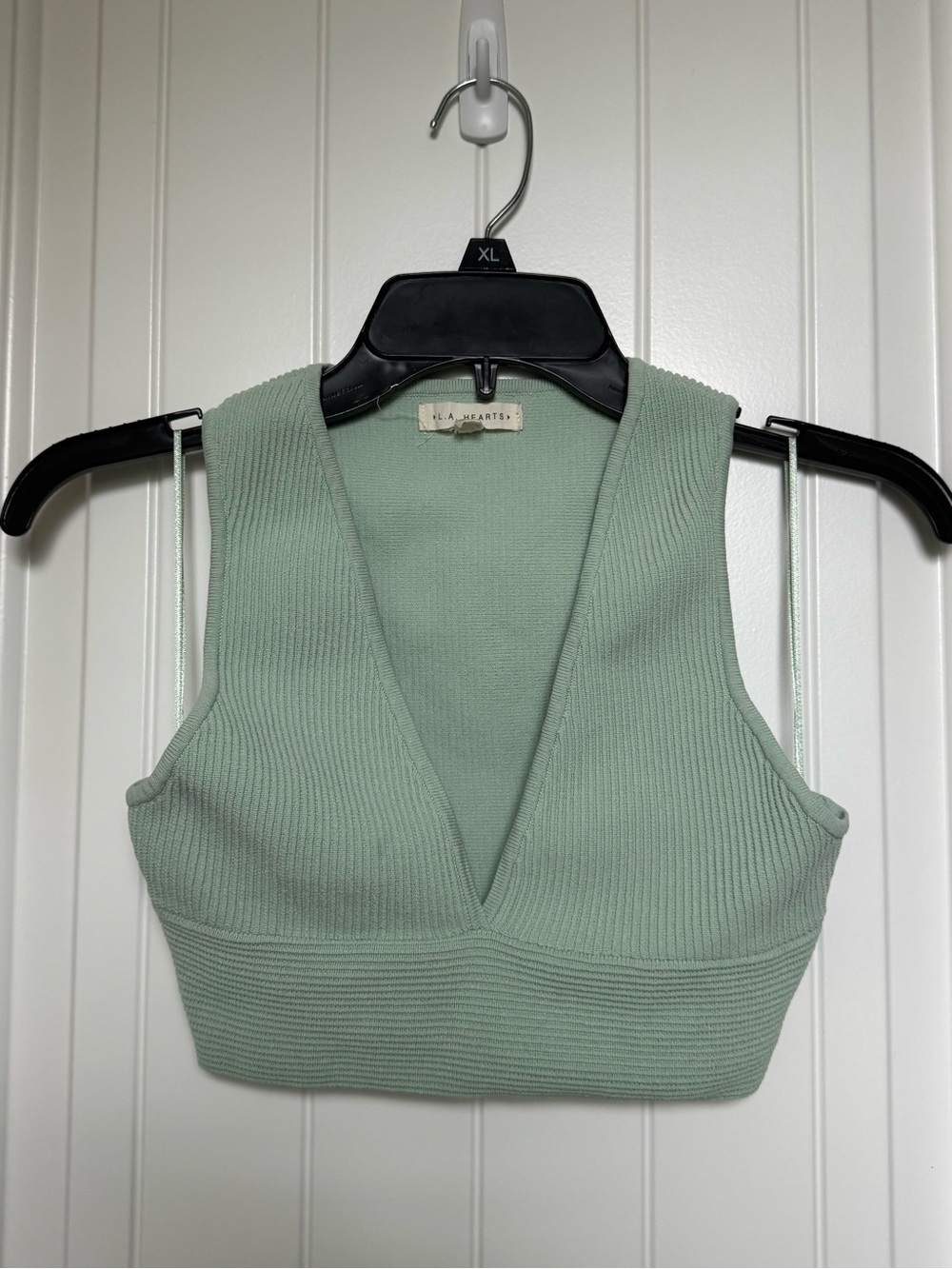 La Hearts Mint Green Ribbed V-Neck Crop Top